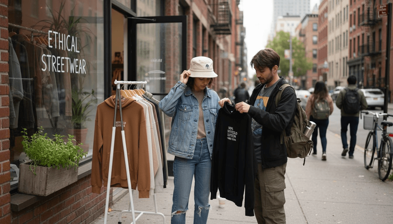 Friends shop for sustainable streetwear downtown