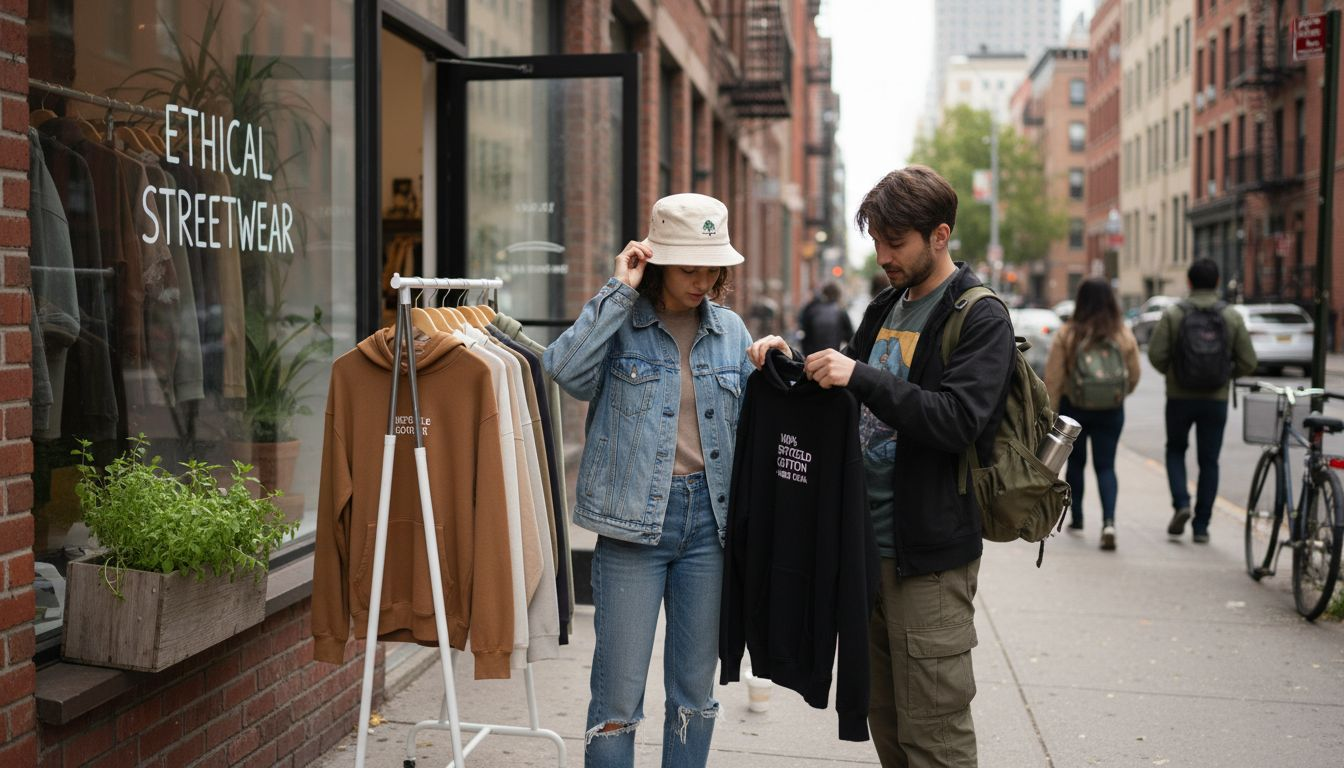 Friends shop for sustainable streetwear downtown