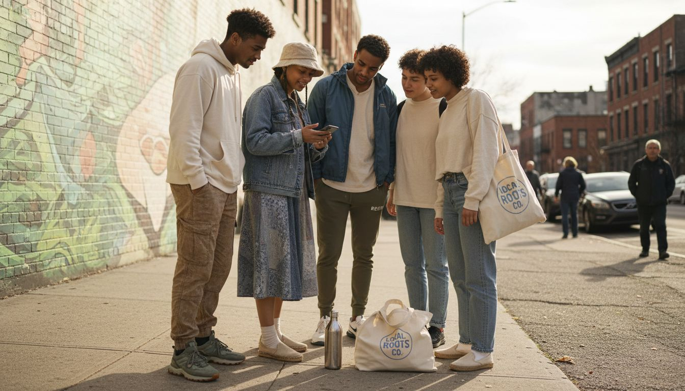 Young adults in sustainable streetwear downtown