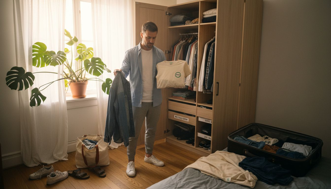 Man choosing sustainable wardrobe essentials