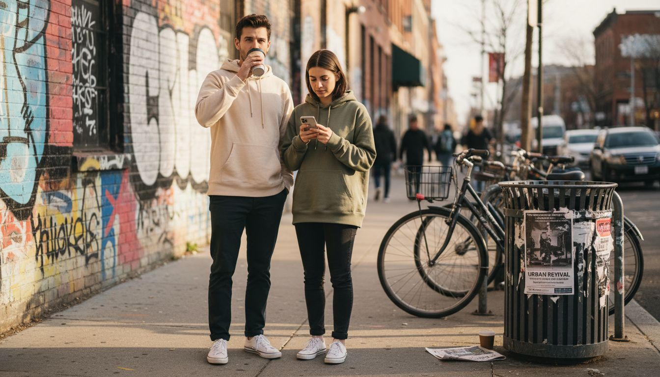 Urban eco-friendly streetwear city sidewalk style