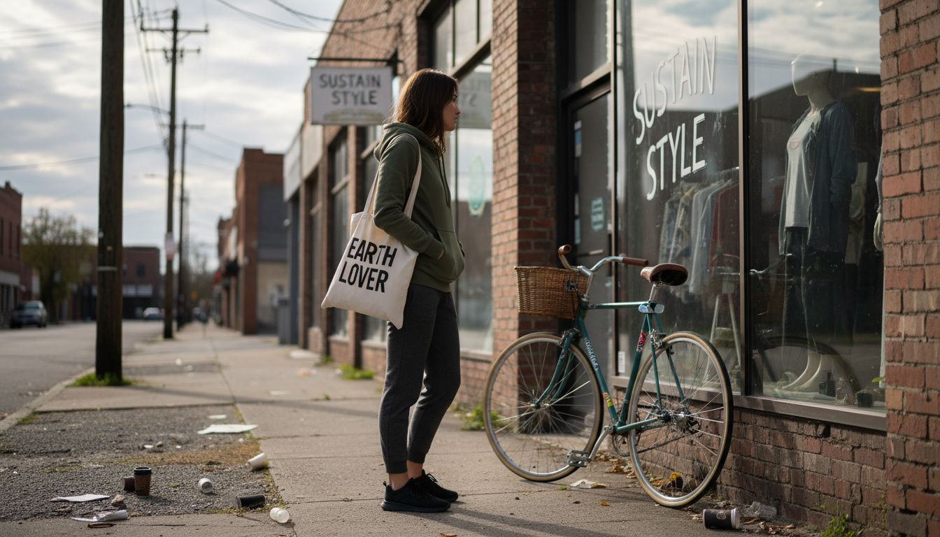 Woman in eco-friendly minimalist streetwear