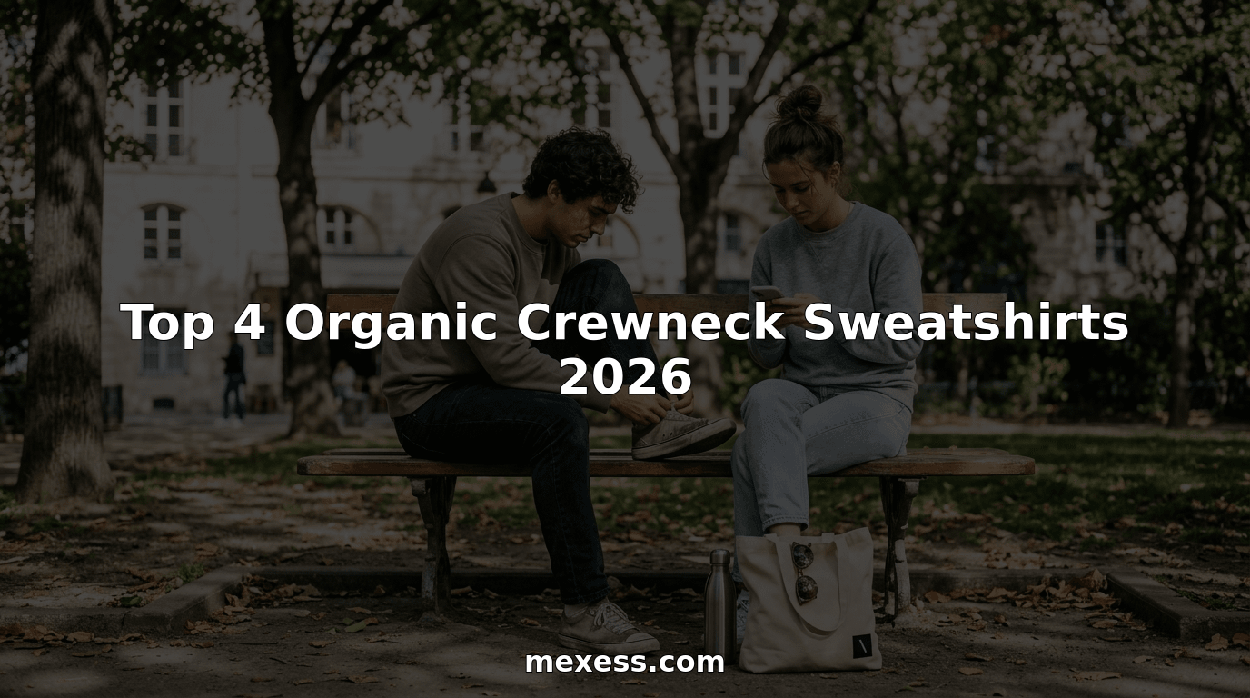 Man and woman in organic sweatshirts on city park bench