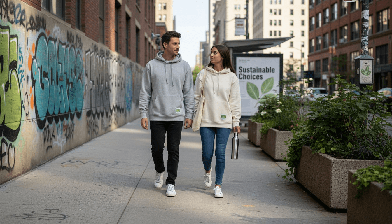 Gen Z walking in sustainable streetwear