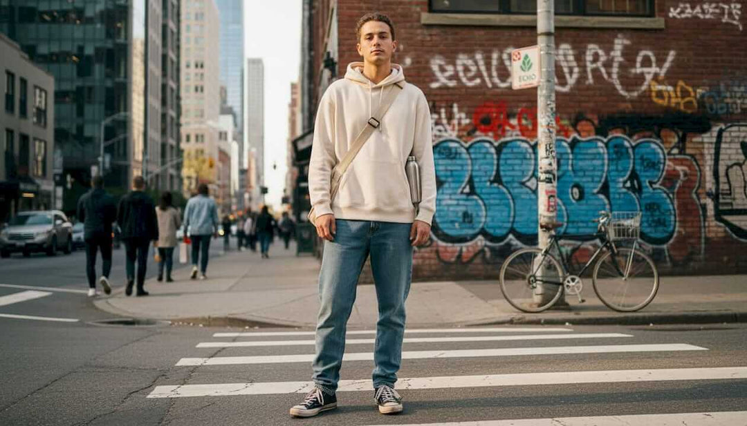 Person wearing eco streetwear in city