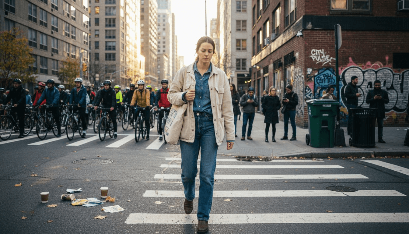 Urban street with sustainable fashion focus