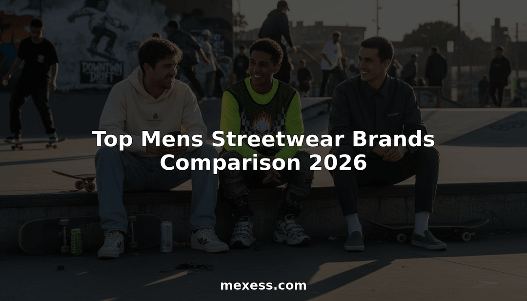 Men modeling different 2026 streetwear brands outdoors