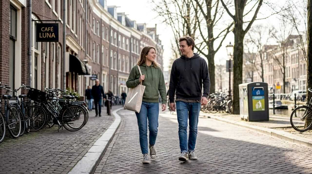 Urban street style sustainable hoodie scene