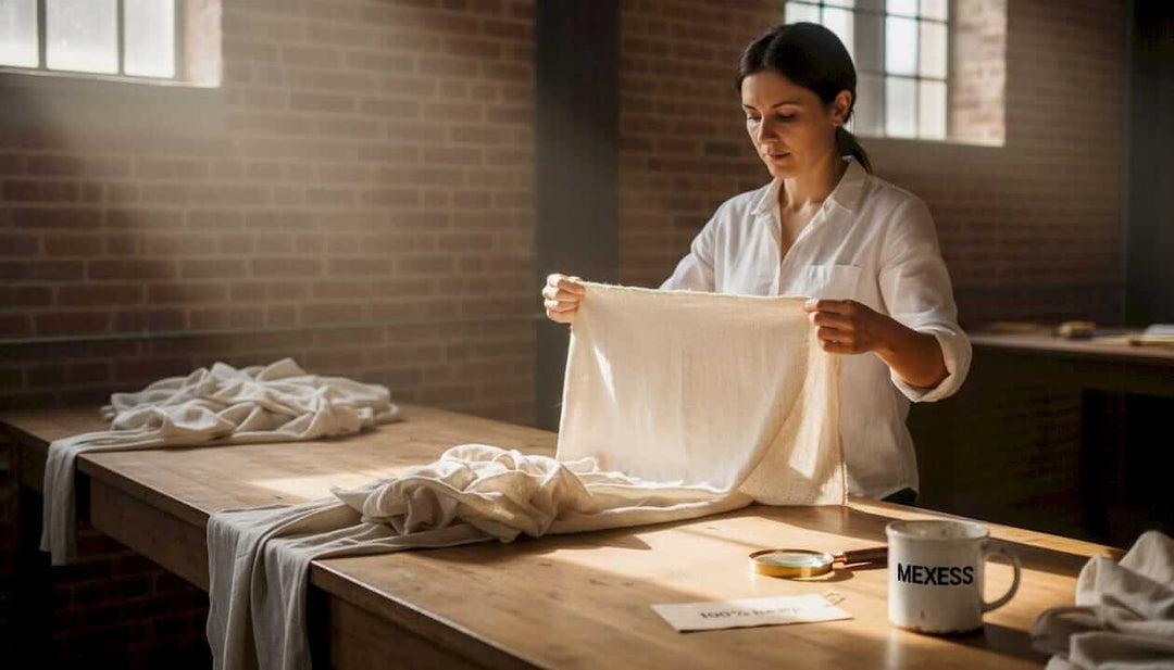 Inspector examining natural fabrics in workshop