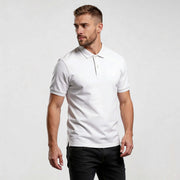 Alt Tag: MEXESS Core Polo Shirt CO001 white polo shirt for men, minimalist short sleeve organic cotton style