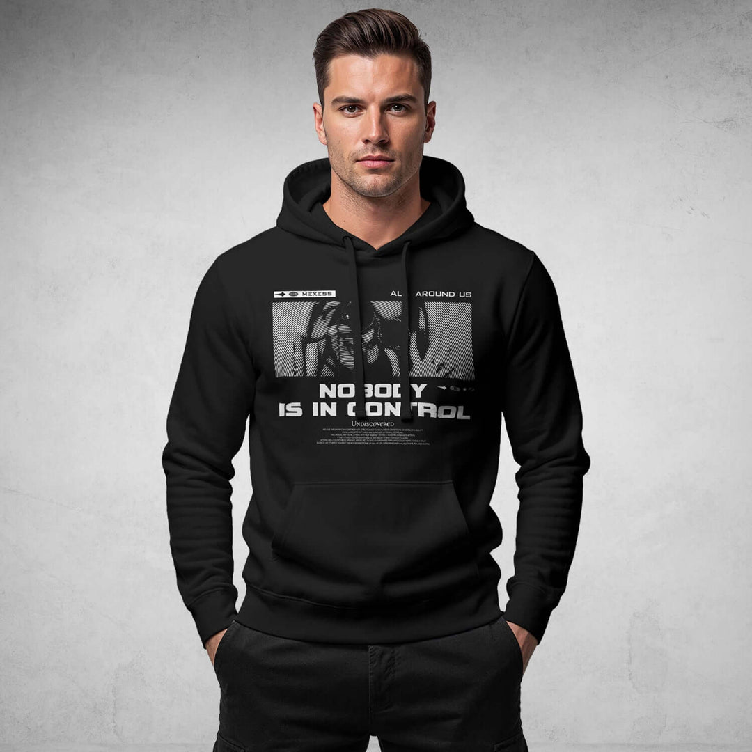 streetwear hoodie Iconic Streetwear Hoodie DR048 black MEXESS regular fit with bold front graphic statement typography
