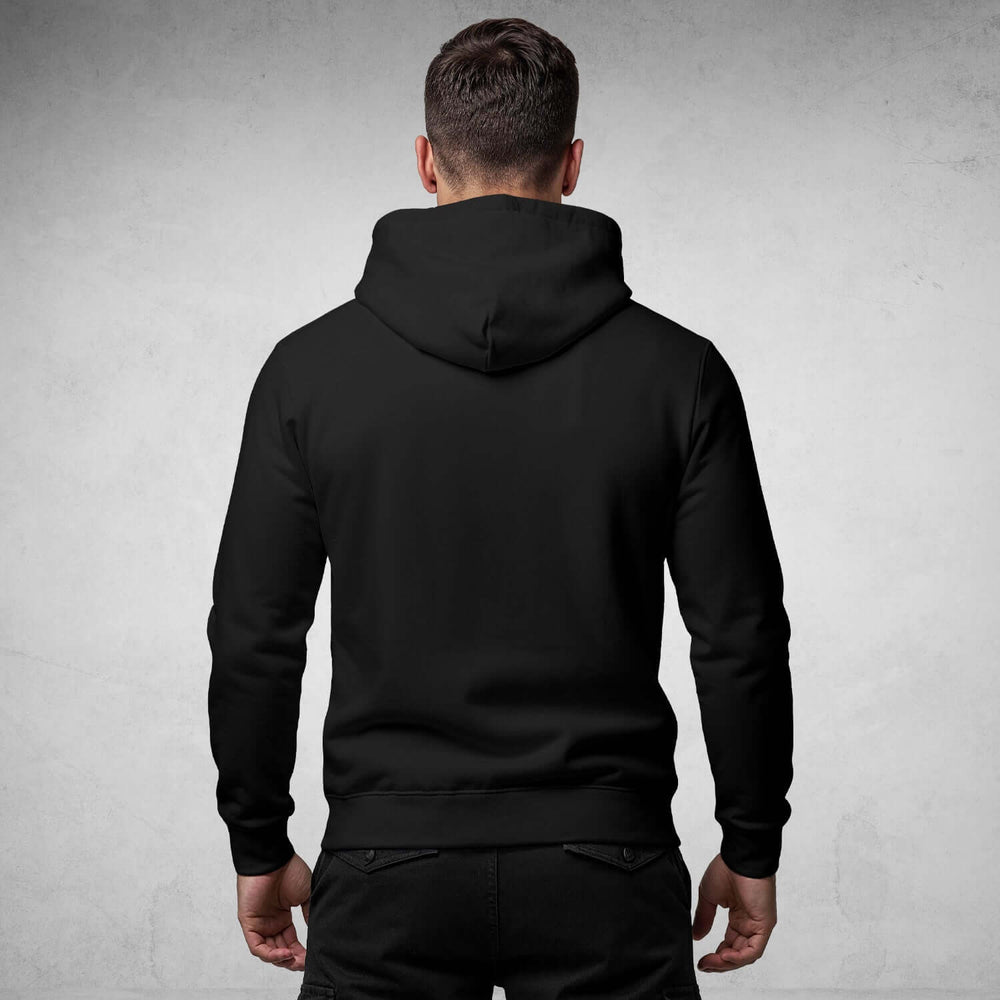 Alt Tag: streetwear hoodie Iconic Streetwear Hoodie DR048 black MEXESS back view regular fit pullover with hood