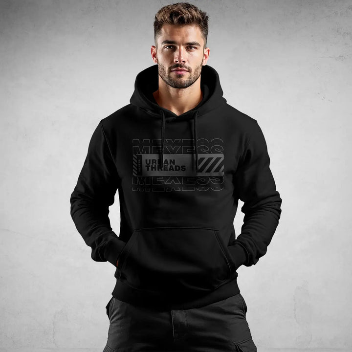 streetwear hoodie Iconic Streetwear Hoodie DR086 black regular fit men’s pullover with kangaroo pocket, front graphic logo