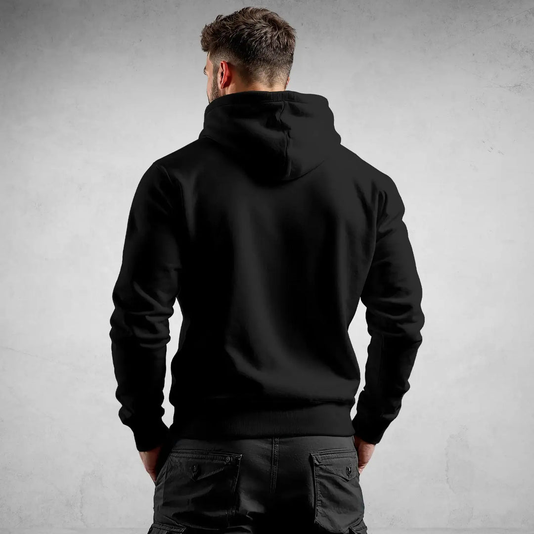 Alt Tag: streetwear hoodie Iconic Streetwear Hoodie DR086 black regular fit mens hoodie back view