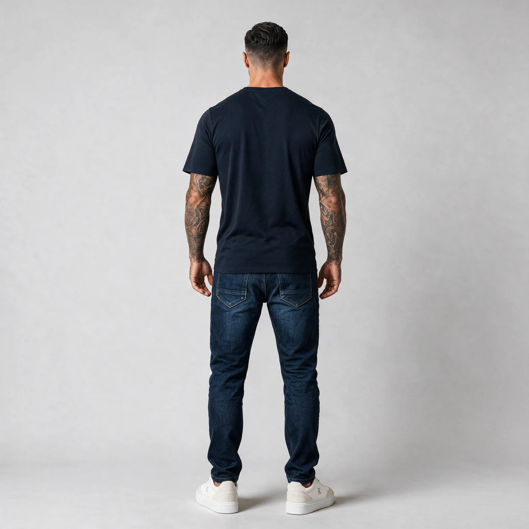 Regular fit dark blue graphic t-shirt made from organic cotton