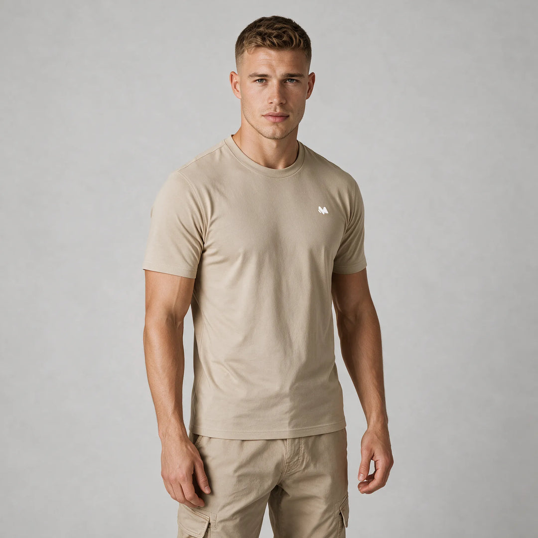 Beige regular fit t-shirt with mountain and pine tree print