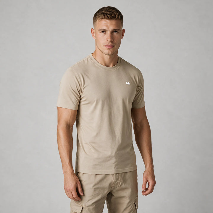 Beige regular fit t-shirt with mountain and pine tree print