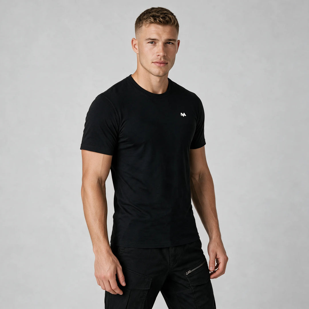 Black regular fit t-shirt with a white mountain range print