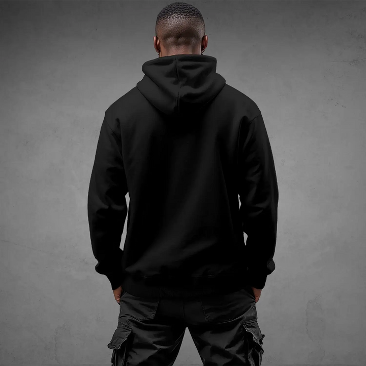 streetwear hoodie DR683 black MEXESS back view regular fit midweight organic cotton pullover