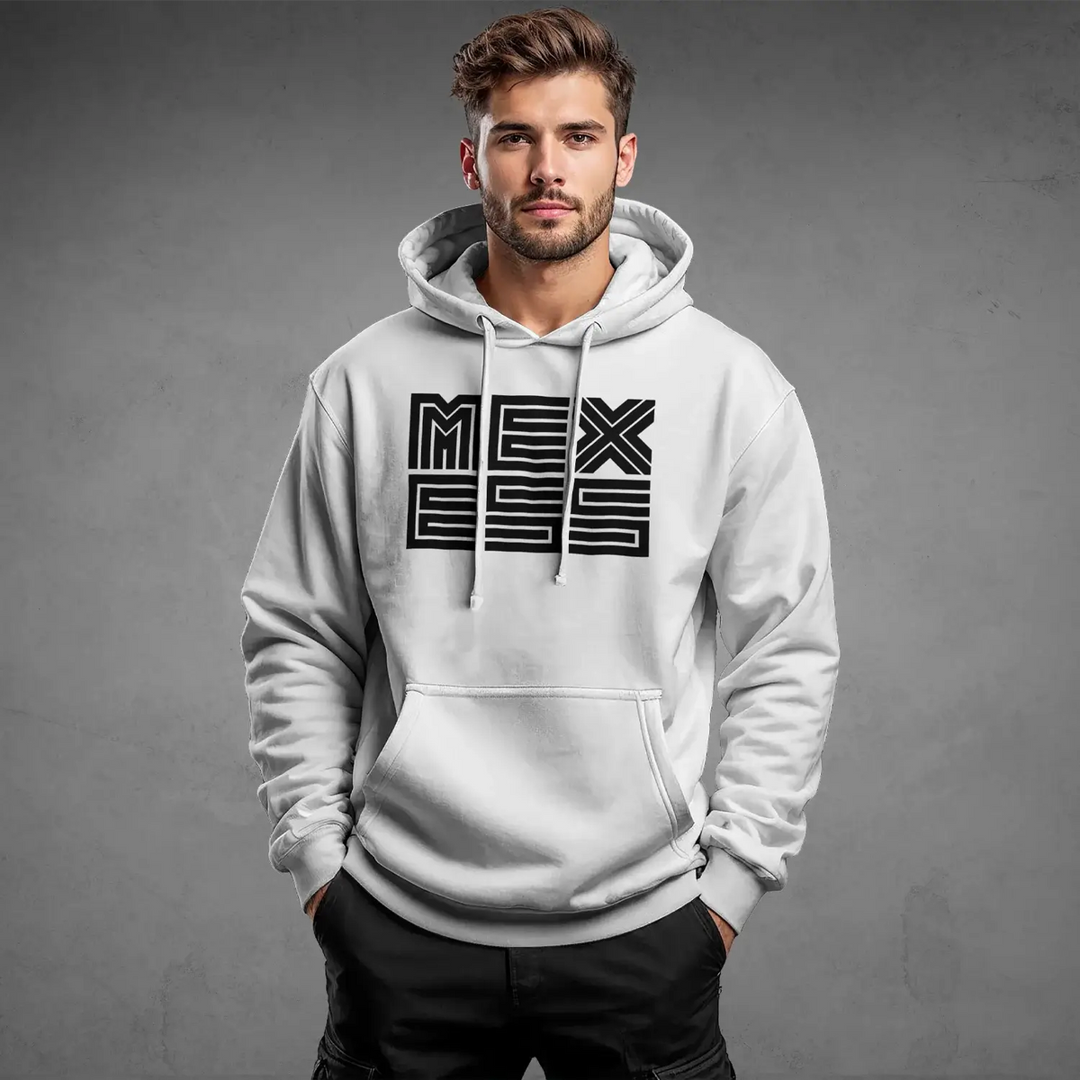 streetwear hoodie Iconic Streetwear Hoodie DR681 light grey MEXESS men’s regular fit with bold typography front view