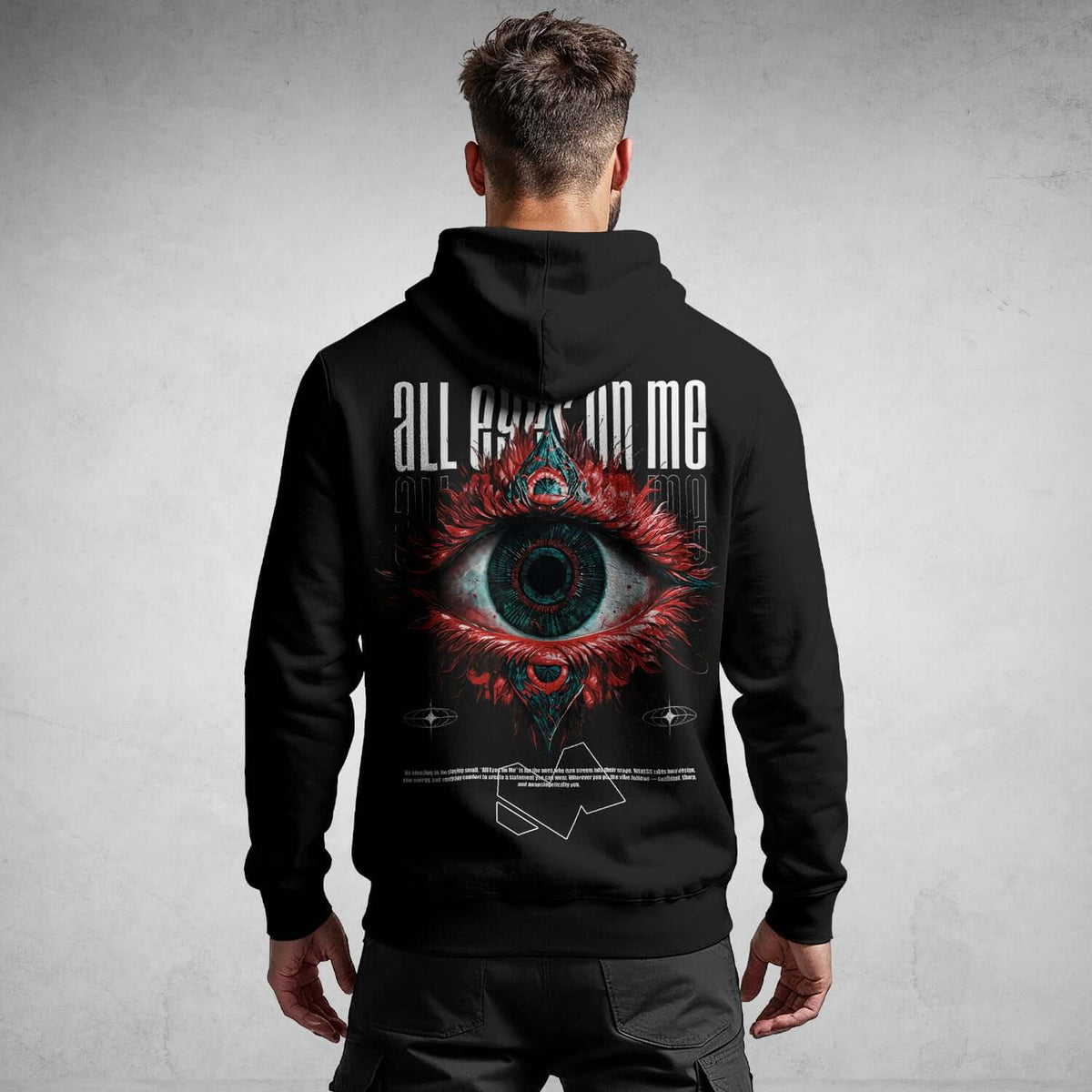 Back view of Iconic Streetwear Hoodie DR703 with bold eye design, perfect for individuals seeking a unique streetwear hoodie.