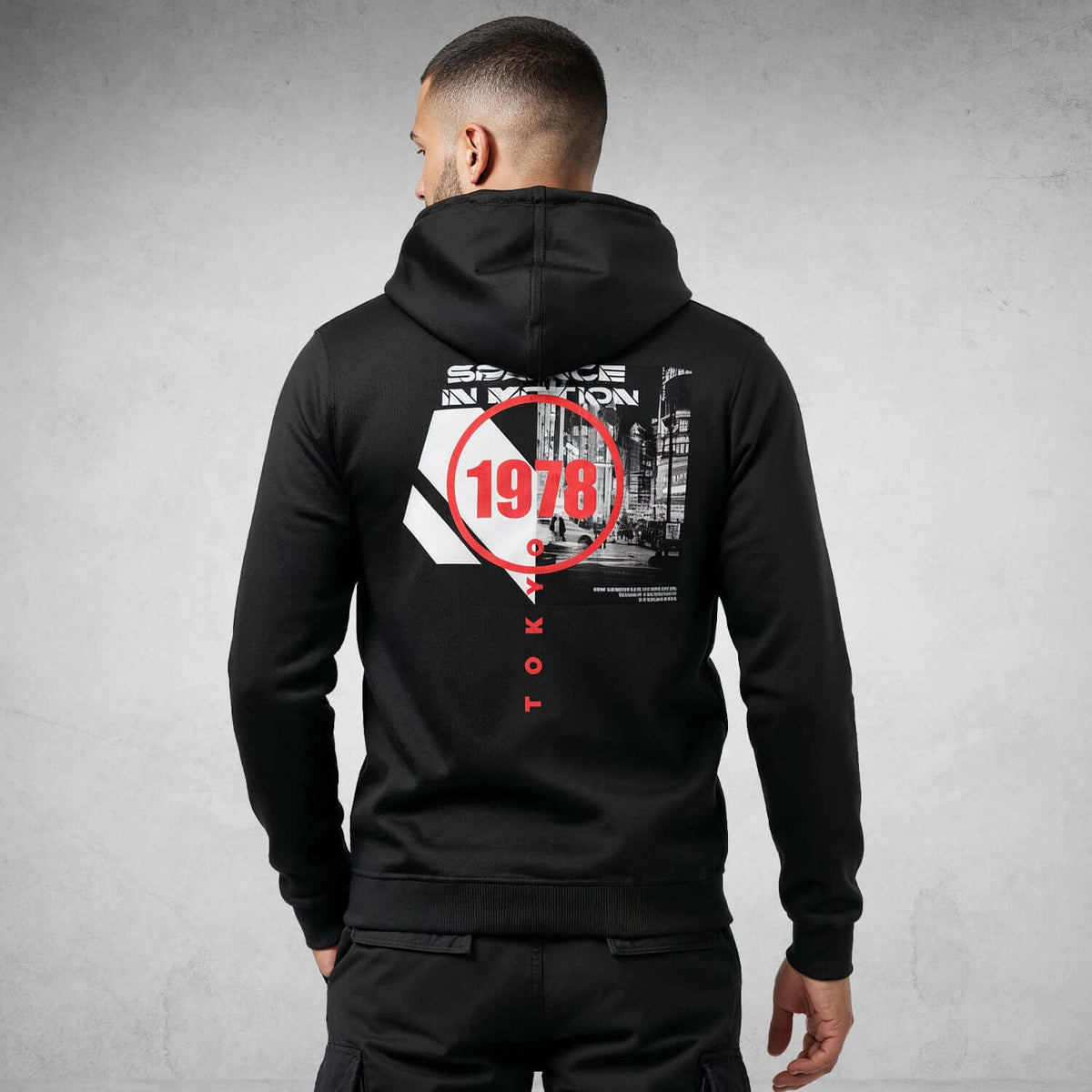 Back view of Iconic Streetwear Hoodie DR709 with bold graphics, designed for comfort and modern urban style. Premium organic cotton hoodie.