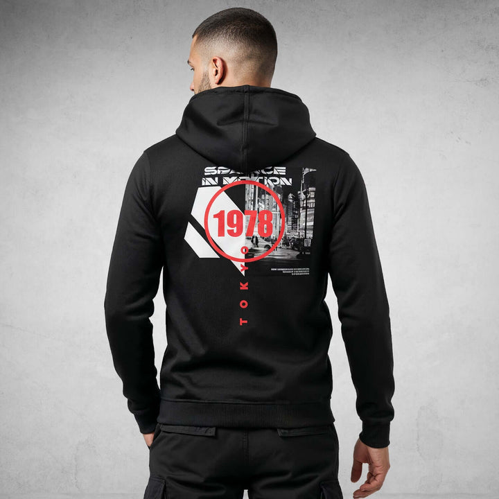 Back view of Iconic Streetwear Hoodie DR709 with bold graphics, designed for comfort and modern urban style. Premium organic cotton hoodie.