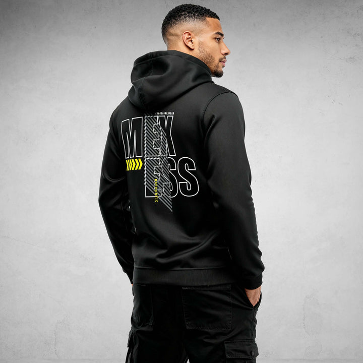 Back view of Iconic Streetwear Hoodie DR712 by MEXESS, featuring bold design elements and modern urban style.