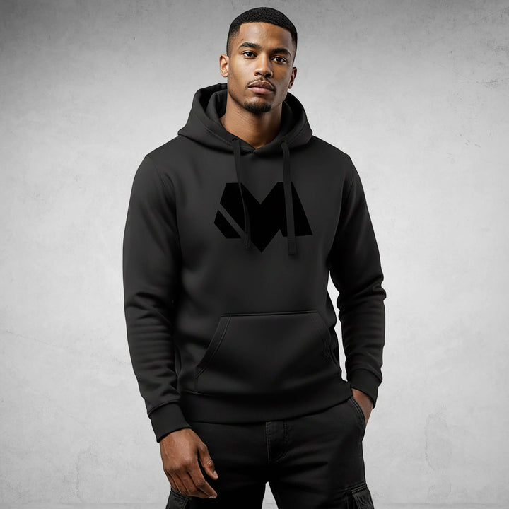 Man wearing Core Streetwear Hoodie DR680 made from 100% organic cotton, showcasing modern streetwear look.