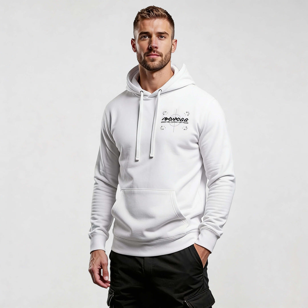 Man wearing Iconic Streetwear Hoodie DR719 made of 100% organic cotton for urban style and comfort.