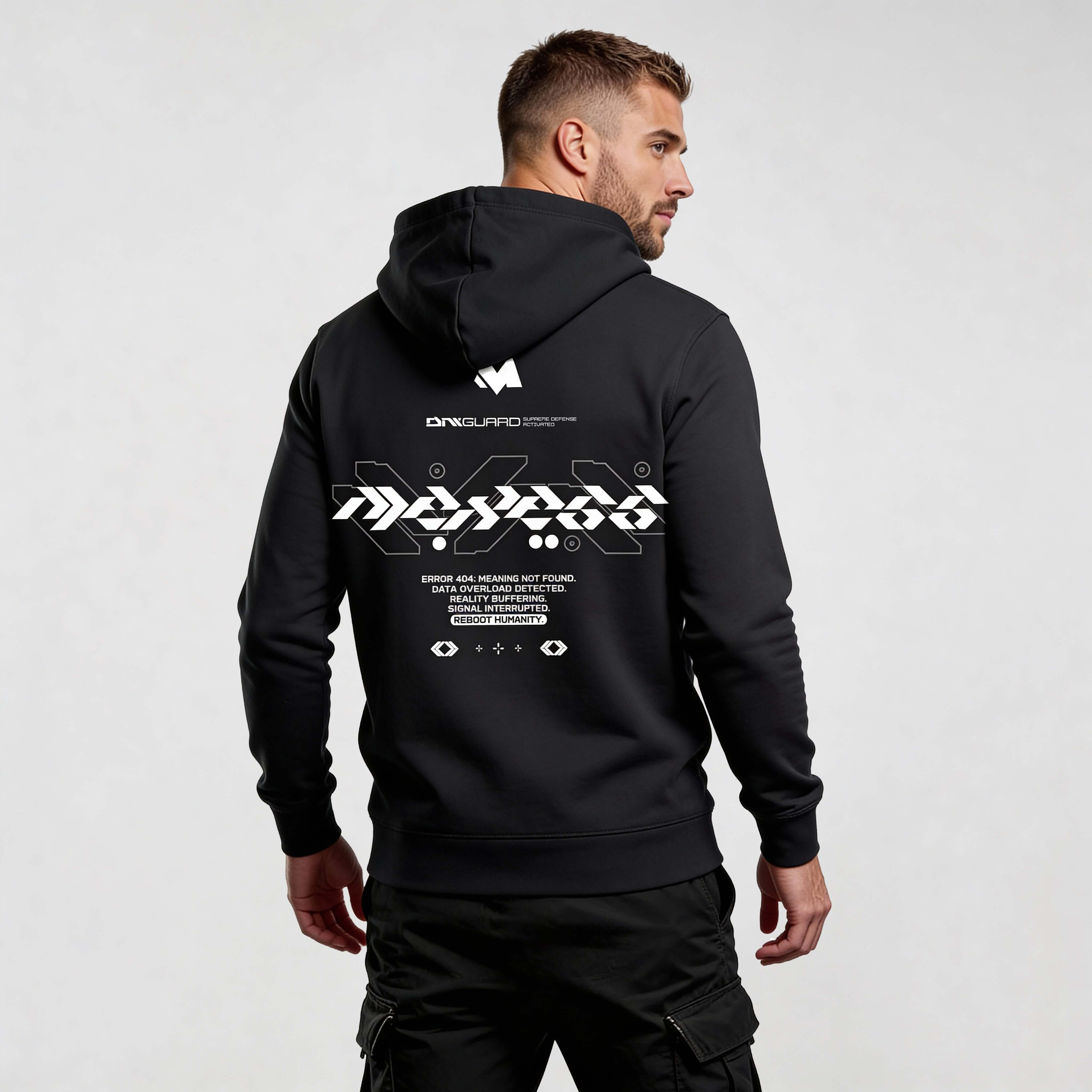 Model wearing Iconic MEXESS streetwear hoodie made from organic cotton, featuring urban design. Perfect for urban fashion lovers.