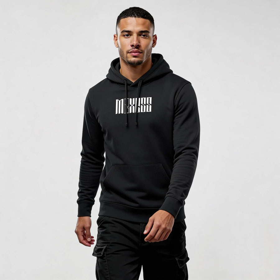 Iconic Streetwear Hoodie DR720 by MEXESS - men's premium streetwear hoodie in black, clean modern design for stylish comfort.