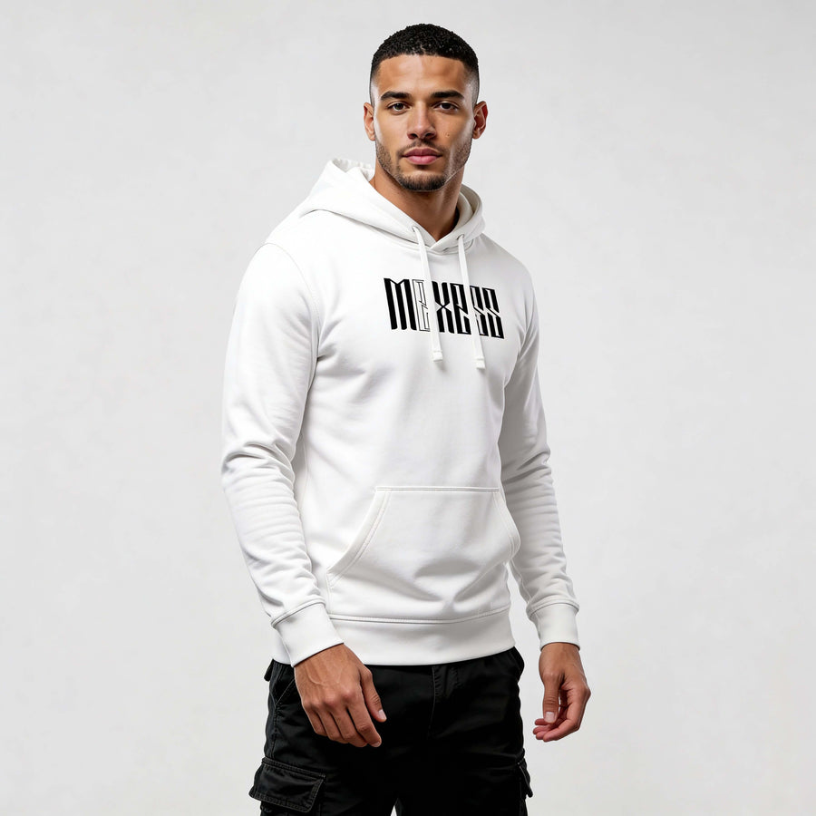 Man wearing Iconic Streetwear Hoodie DR720 by MEXESS, featuring a modern design and clean look. Perfect streetwear hoodie for men.