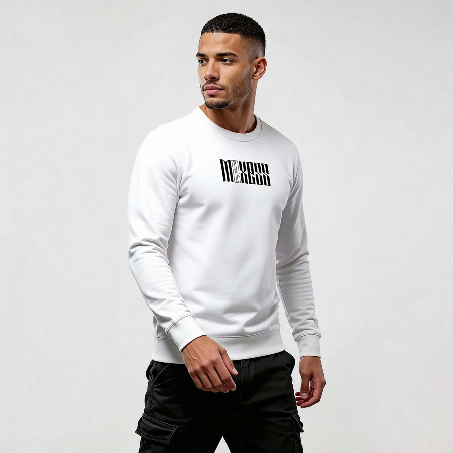 Men's iconic streetwear sweatshirt RO720 in white, featuring premium MEXESS design and modern fit, ideal for urban style enthusiasts.