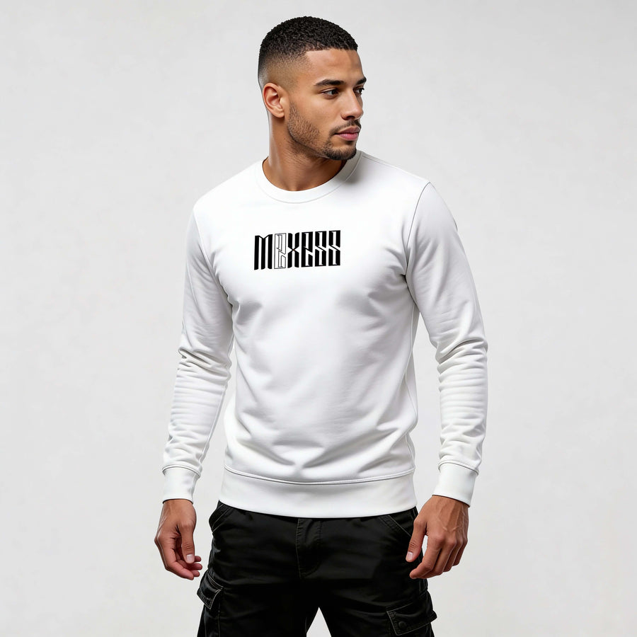 Man wearing Iconic Streetwear Sweatshirt RO720, featuring a modern minimalist design by MEXESS. Essential streetwear sweatshirt for urban wear.