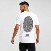 Model wearing MEXESS iconic streetwear t-shirt CR720 showcasing bold back graphic and minimal front style, perfect for urban fashion.