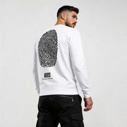 Man wearing Iconic RO721 streetwear sweatshirt with graphic print, representing modern urban lifestyle.