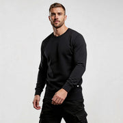 Alt Tag: streetwear sweatshirt RO722 black organic cotton crewneck by MEXESS, minimalist premium streetwear top
