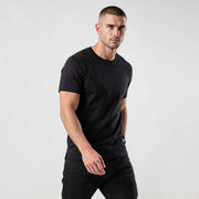 streetwear t-shirt Iconic Streetwear T-shirt CR725 black men’s tee front view on model minimalist premium fit