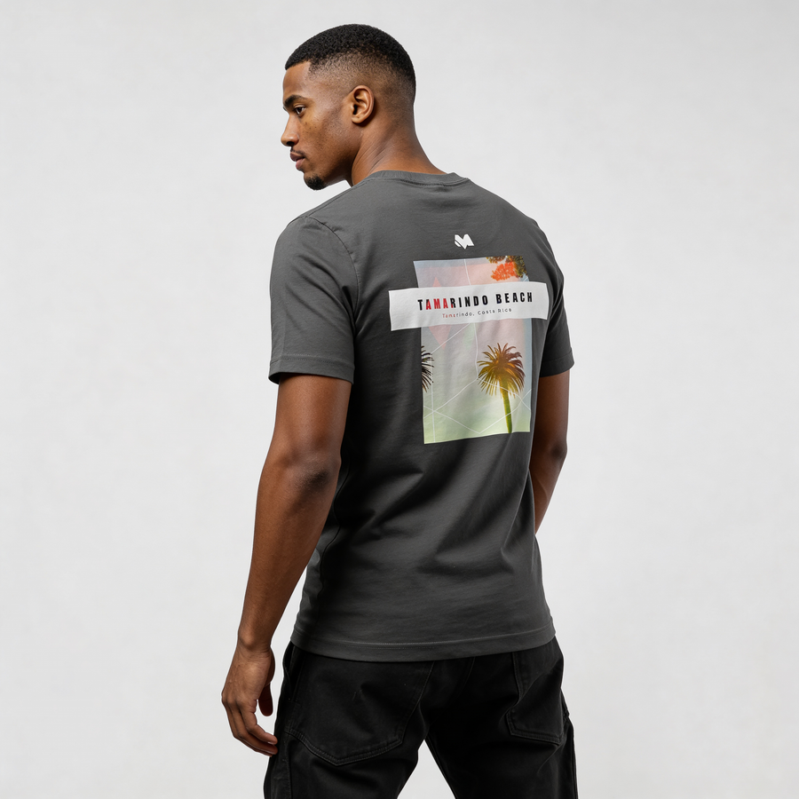 streetwear t-shirt Tamarindo Beach graphic tee CR726 organic cotton back print palm trees travel-inspired minimal design