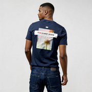 Tamarindo Beach streetwear t-shirt CR726 navy graphic tee back view with palm print, premium organic cotton travel-inspired design