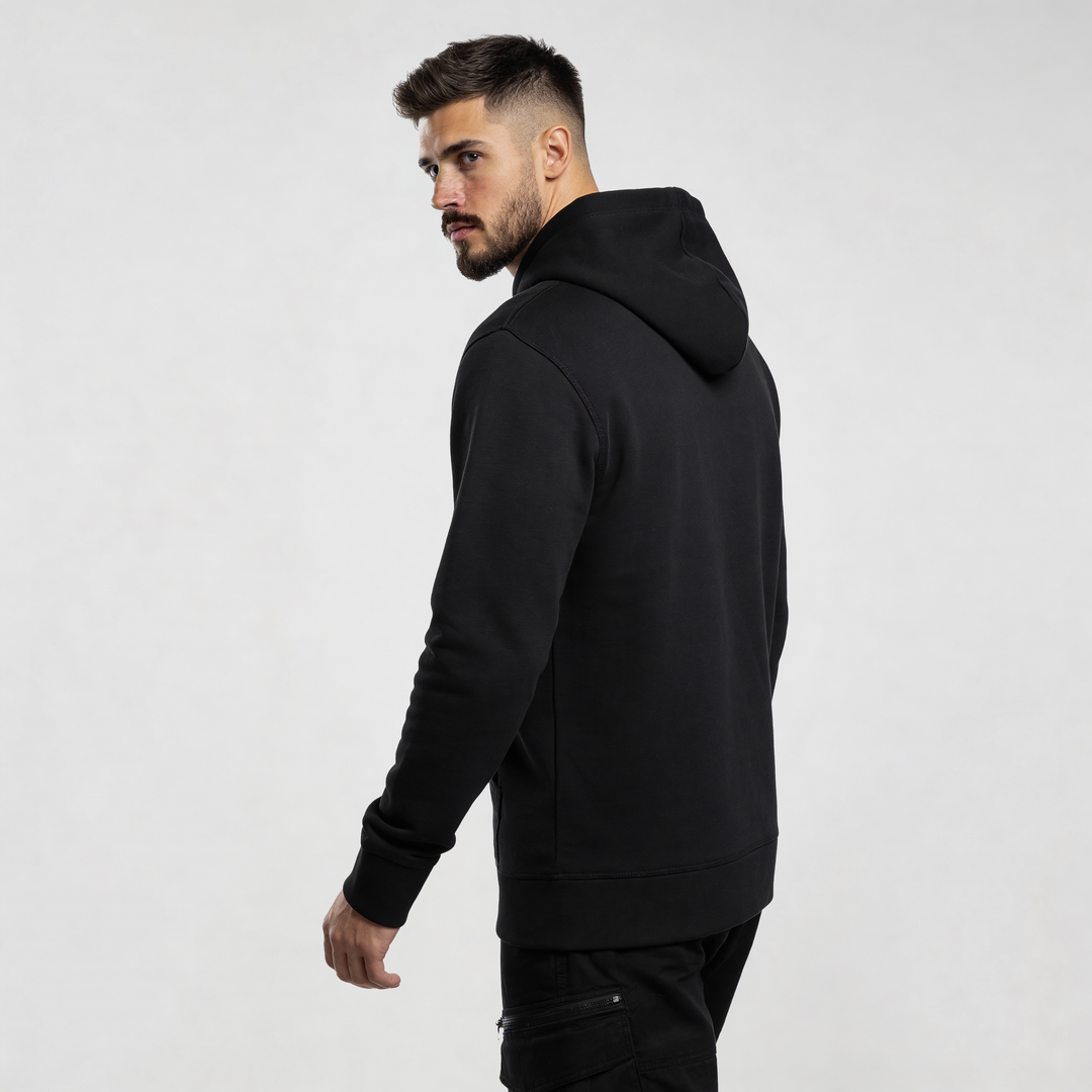 Model wearing Iconic Streetwear Hoodie DR673 showcasing urban style and minimalism in premium streetwear hoodie fashion.