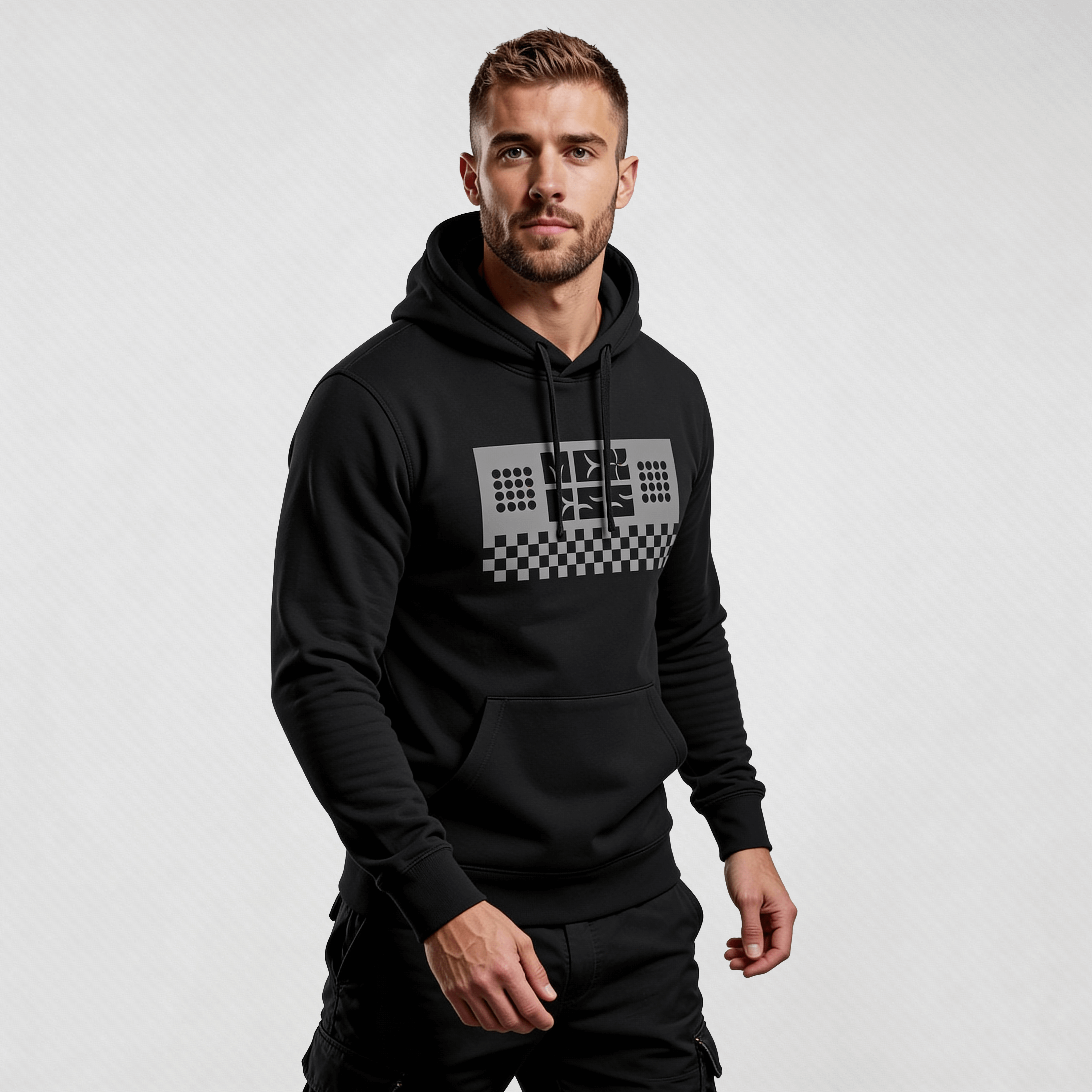 Alt Tag: streetwear hoodie Iconic Streetwear Hoodie DR666 black men’s regular fit with bold front graphic print