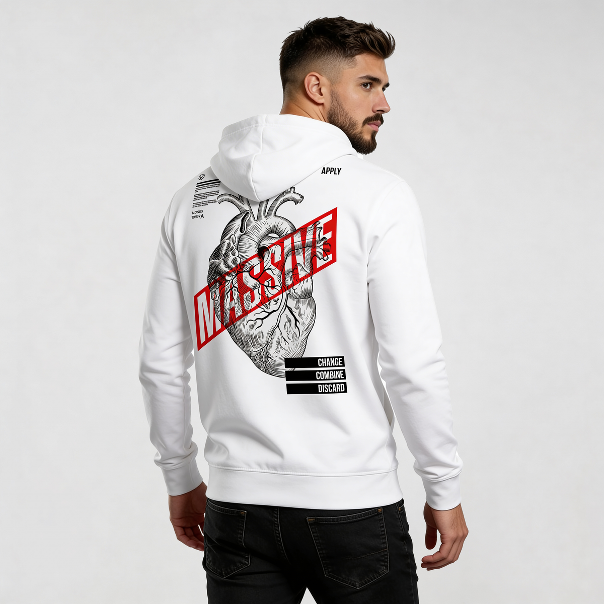 streetwear hoodie Iconic Streetwear Hoodie DR602 white with anatomical heart back print and red MEXESS graphic