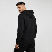 streetwear hoodie Iconic Streetwear Hoodie DR668 black regular fit men's hoodie back view with hood up