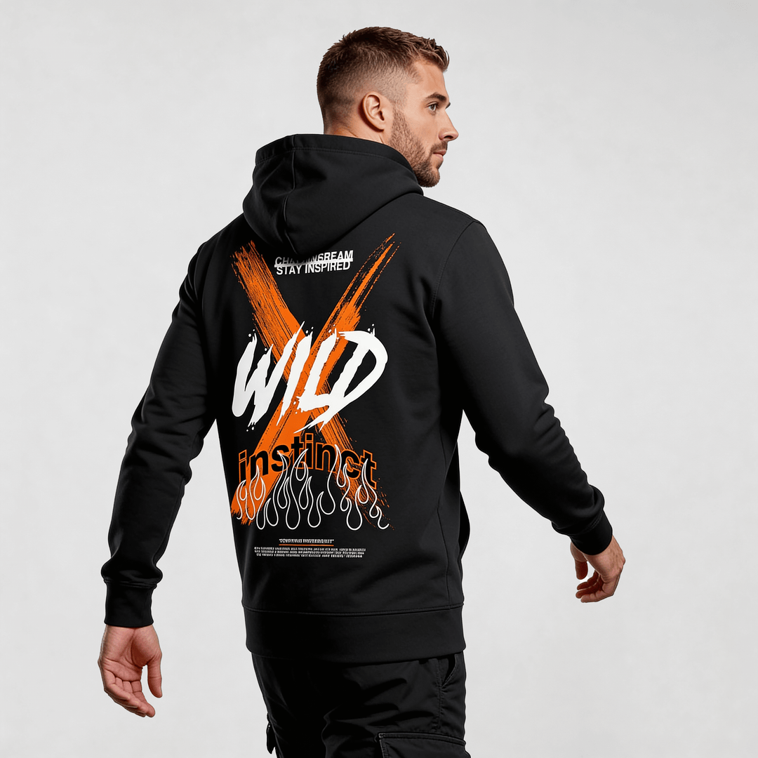 streetwear hoodie Iconic Streetwear Hoodie DR061 black organic cotton with bold back graphic WILD instinct
