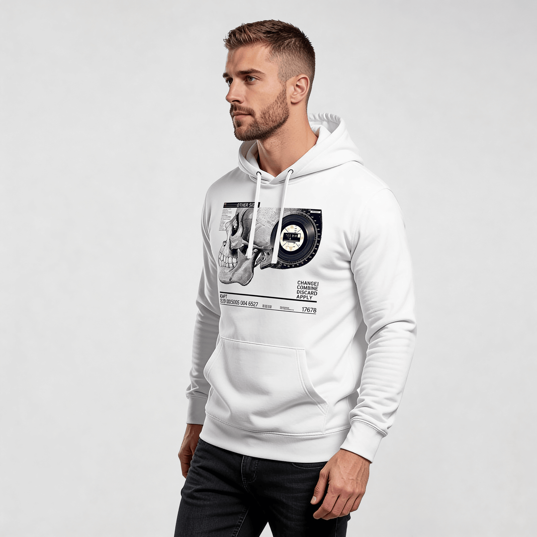 streetwear hoodie Iconic Streetwear Hoodie DR592 white regular fit with graphic print, premium urban minimalist design