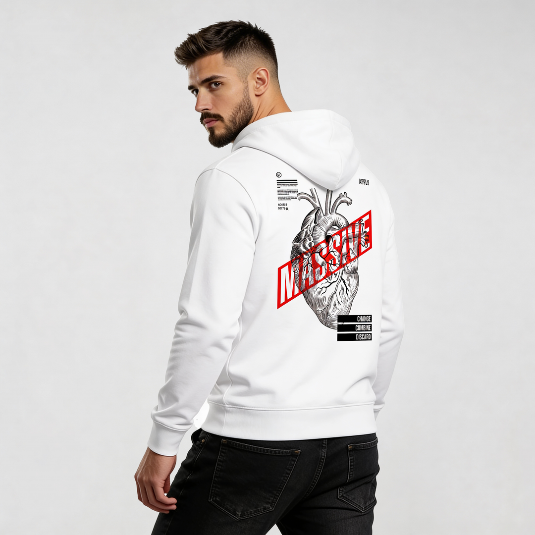 streetwear hoodie Iconic Streetwear Hoodie DR602 white with bold anatomical heart back print, MEXESS graphic