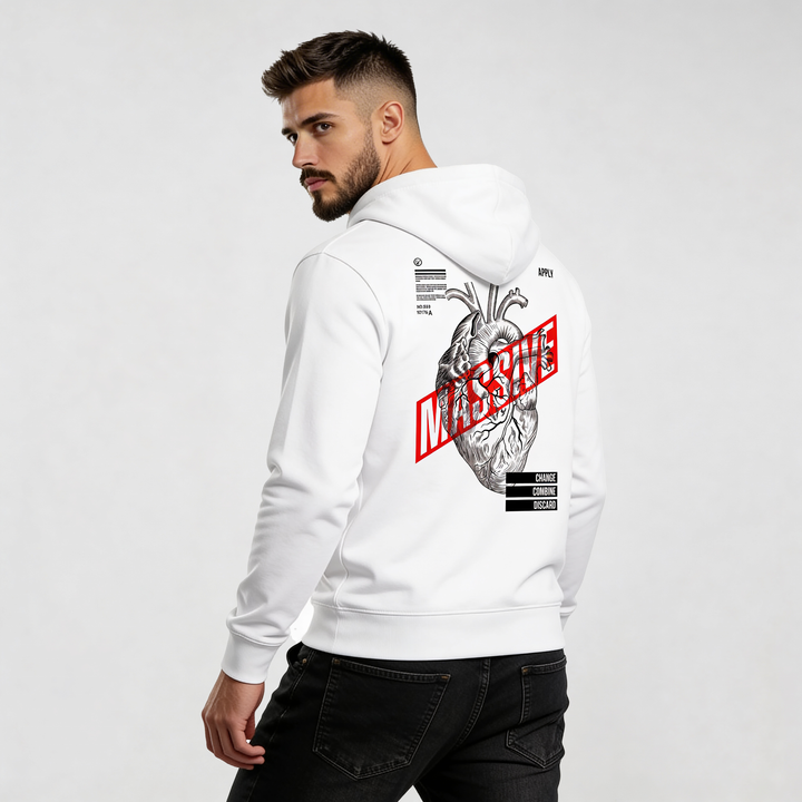 streetwear hoodie Iconic Streetwear Hoodie DR602 white with bold anatomical heart back print, MEXESS graphic