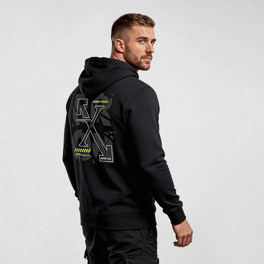 streetwear hoodie Iconic Streetwear Hoodie DR610 black MEXESS with bold back typography graphic, rear view